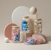 Custom 16-Piece Glass Cup Set with Bamboo Lid & Straw