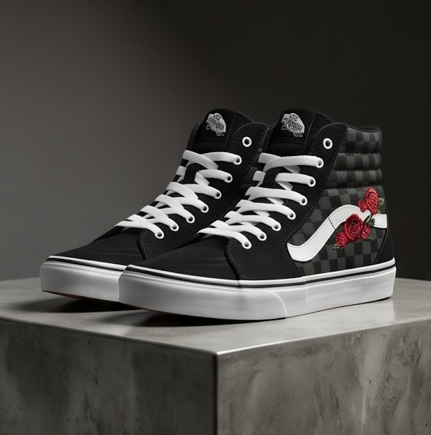 Floral Check High-Top Sneakers – Classic Vans with a Bold Twist 🌹👟