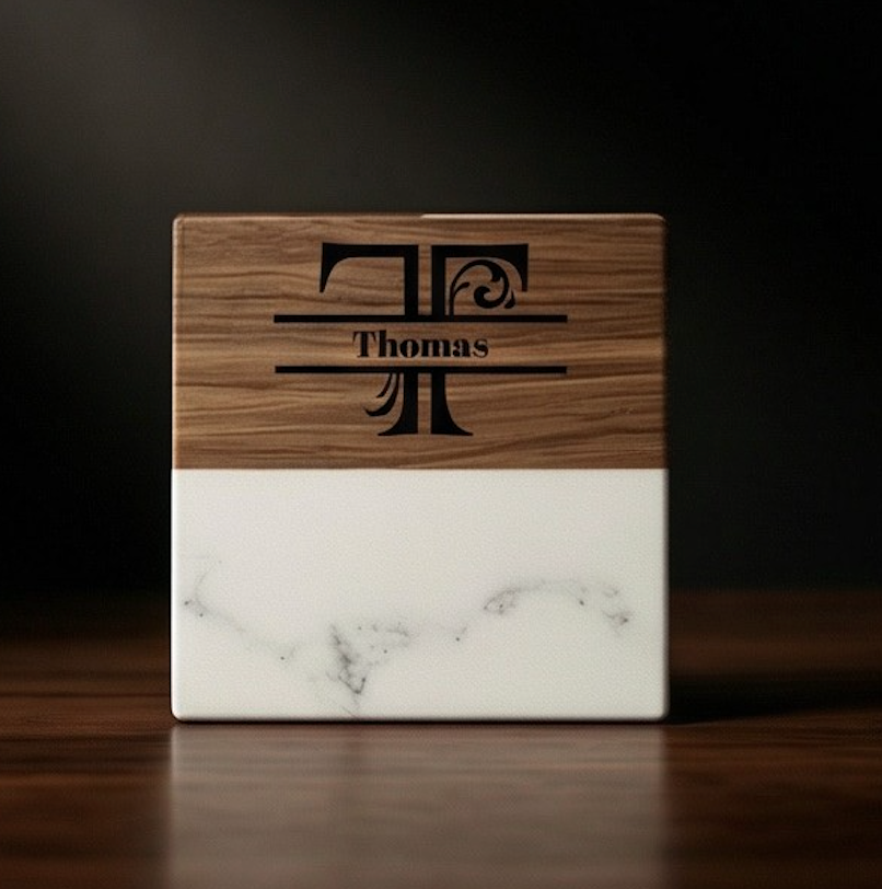 Personalized Marble & Wood Coasters – Elegant, Custom, One-of-a-Kind 🖤