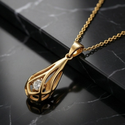 Caged Diamond Teardrop Necklace