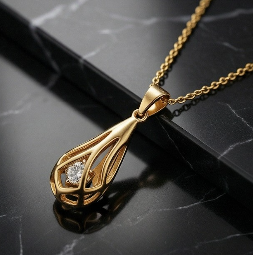 Caged Diamond Teardrop Necklace
