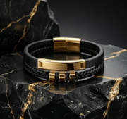 Men’s Leather Bracelet with Gold Accent