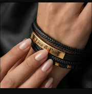 Men’s Leather Bracelet with Gold Accent