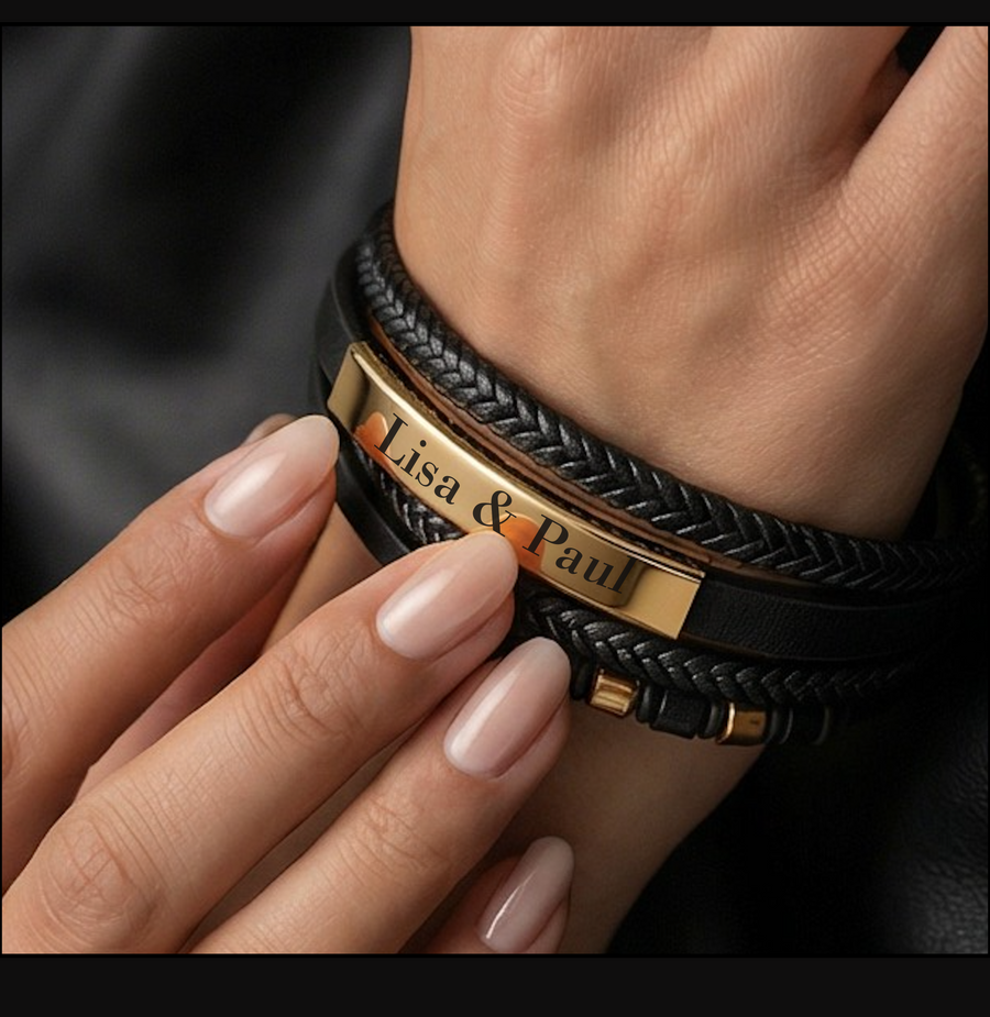 Men’s Leather Bracelet with Gold Accent